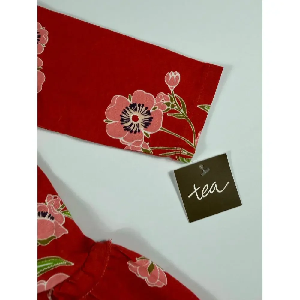 NEW Tea Collection Rowan Floral Tiered Dress Red Pink Girls Size 3